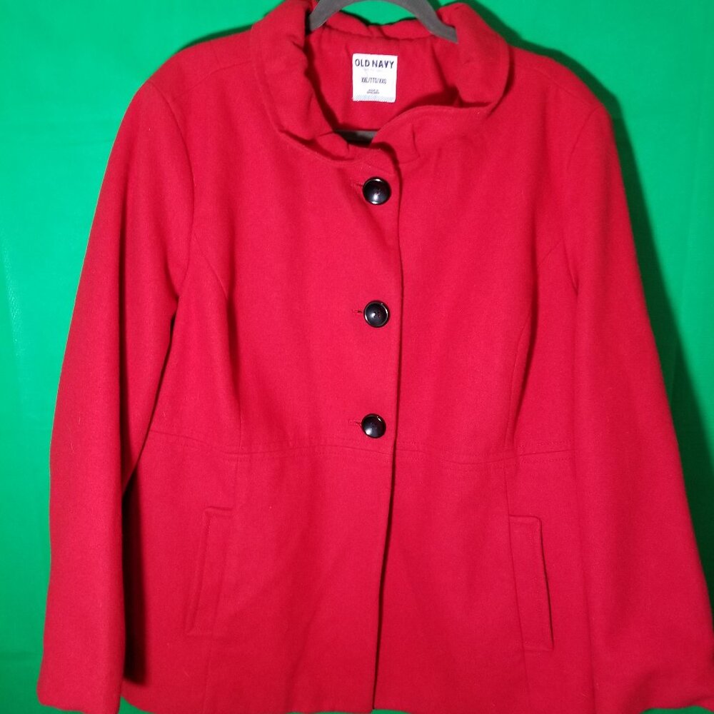 Old Navy Red Wool Blend Button Front Pea Coat Jacket Women's XXL Retro City